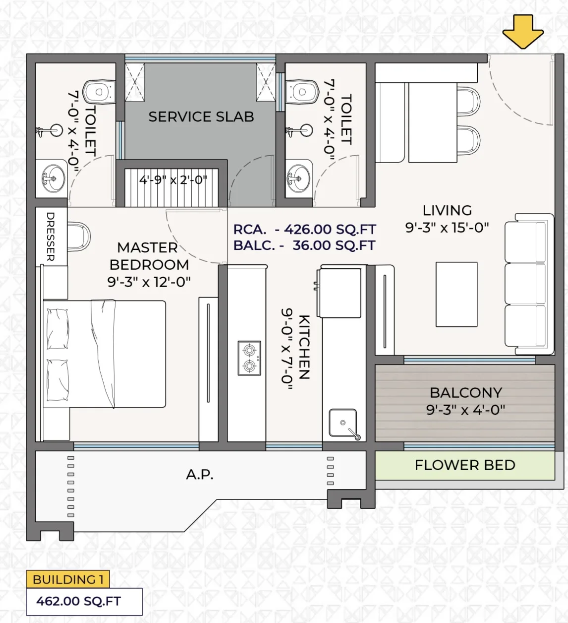 1 BHK 462 - 1 BHK 2D